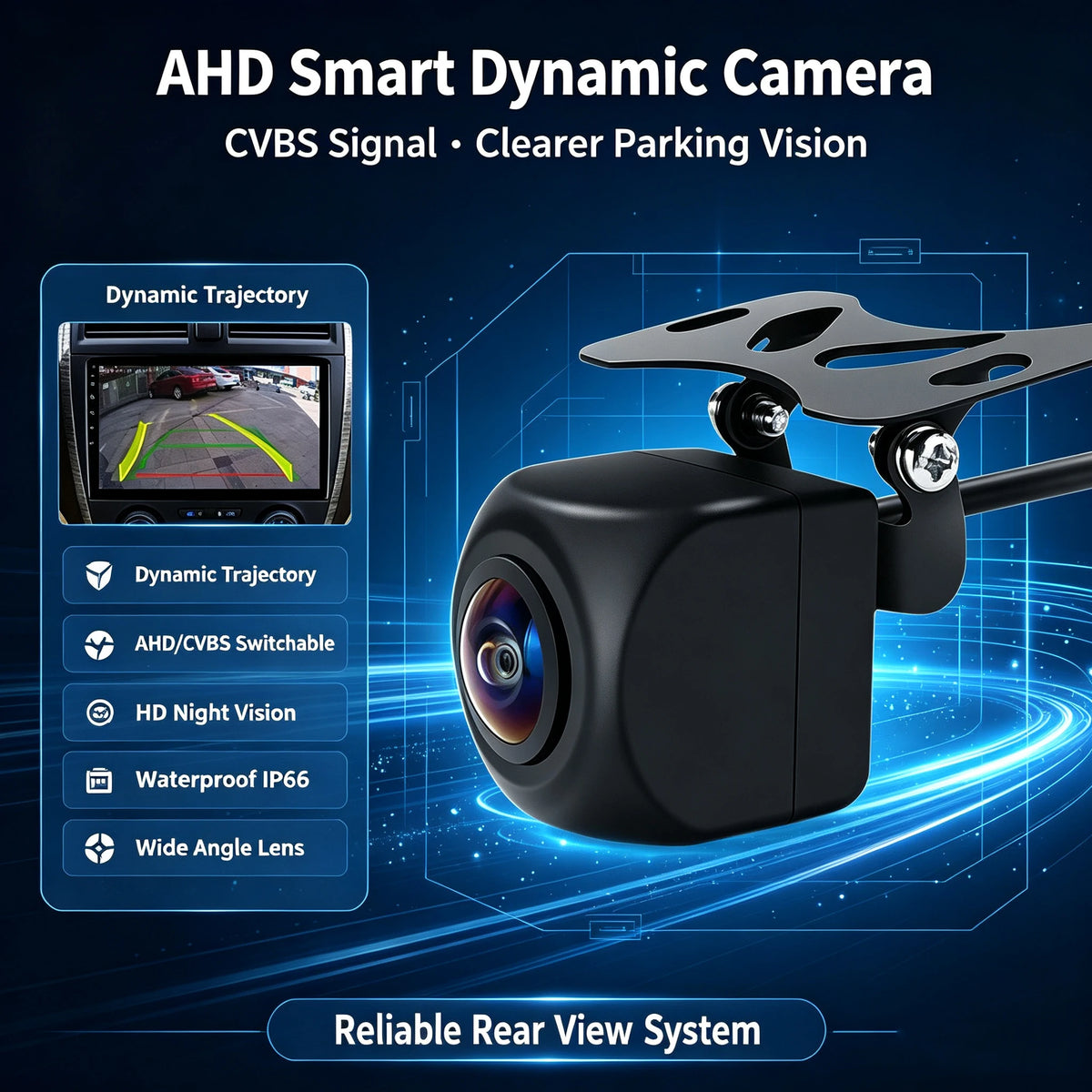 Full-color Night Vision Monitoring AHD Car Dynamic Trajectory Parking Line Car Rear View Reversing Camera universal Fisheye Pend